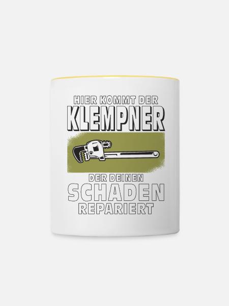 HIER KOMMT DER KLEMPNER - Tasse zweifarbig - Weiß/Gelb