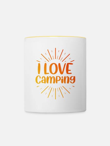 Ich liebe Camping - Tasse zweifarbig - Weiß/Gelb