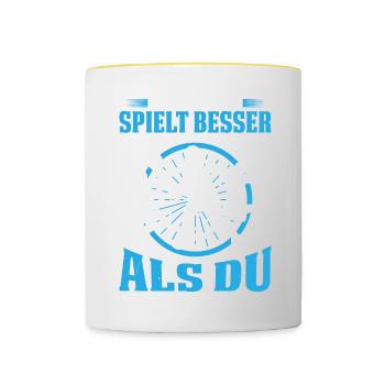 Einer Von Uns Beiden Spielt Besser Als Du - Tasse zweifarbig - Weiß/Gelb - Vorne