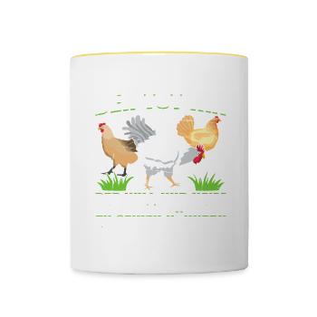 Der Tut Nix Der Will Nur Heim Zu Seinen Hühnern - Tasse zweifarbig - Weiß/Gelb - Vorne