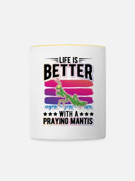 Gottesanbeterin Mantis Fangschrecke - Tasse zweifarbig - Weiß/Gelb
