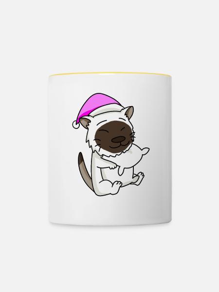 Katze Katzenrasse Birma - Tasse zweifarbig - Weiß/Gelb
