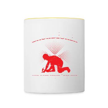 Dachdecker Nur Gott Steht Über Uns Geschenk - Tasse zweifarbig - Weiß/Gelb - Vorne