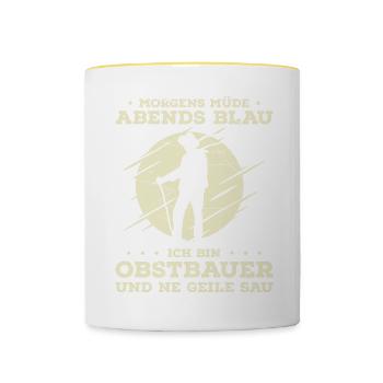 Morgens Müde Abends Blau Ich Bin Obstbauer Und Ne - Tasse zweifarbig - Weiß/Gelb - Vorne