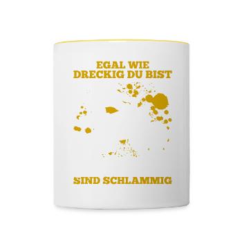 Egal wie Dreckig Du Bist Quadfahrer Sind Schlammig - Tasse zweifarbig - Weiß/Gelb - Vorne
