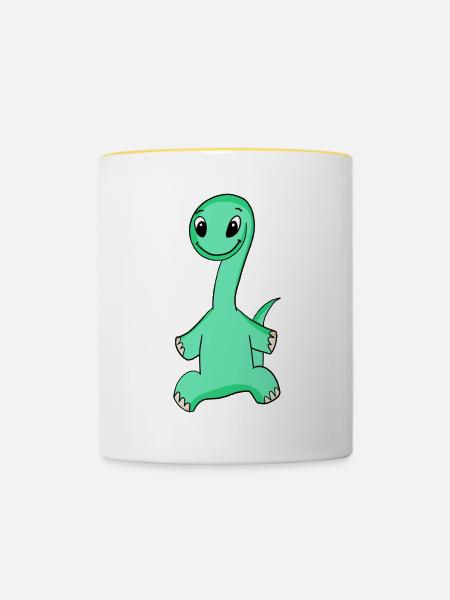 Dino Motiv - Tasse zweifarbig - Weiß/Gelb