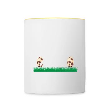 Ein Garten Zwei Eier Drei Wachteln - Tasse zweifarbig - Weiß/Gelb - Vorne