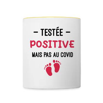 annonce grossesse testée positive femme enceinte - Mug contrasté - blanc/jaune - Devant