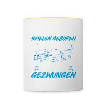 Zum Keyboard Spielen Geboren Zur Arbeit Gezwungen - Tasse zweifarbig - Weiß/Gelb - Vorne