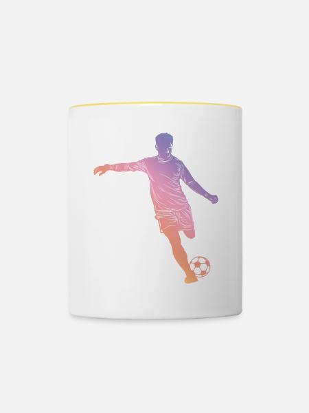 Fußball Silhouette - Tasse zweifarbig - Weiß/Gelb