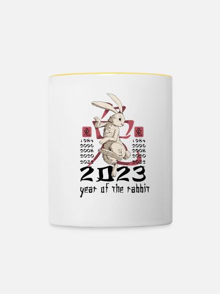 Chinesisches Hase Schriftzeichen Neujahr - Tasse zweifarbig - Weiß/Gelb