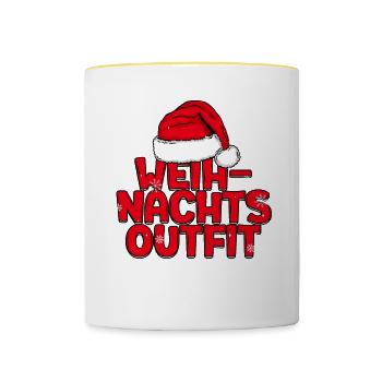 Weihnachten Weihnachtsoutfit - Tasse zweifarbig - Weiß/Gelb - Vorne