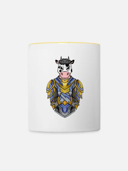 Ritter Kuh Kreuzritter - Tasse zweifarbig - Weiß/Gelb