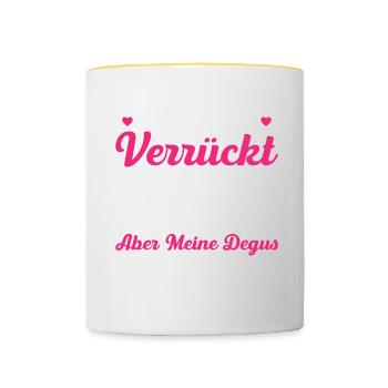 Ich Bin Zwar Verrückt Aber Meine Degus Lieben Mich - Tasse zweifarbig - Weiß/Gelb - Vorne