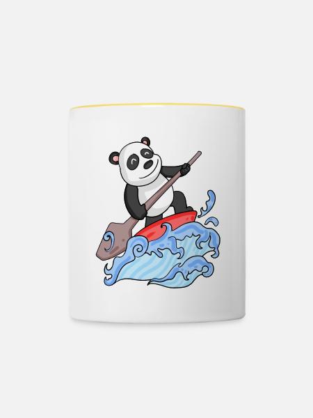 Stand Up Paddling Panda - Tasse zweifarbig - Weiß/Gelb