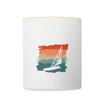 Je laisserai le vent faire la victoire de la planche à voile parlante - Mug contrasté - blanc/jaune - Devant