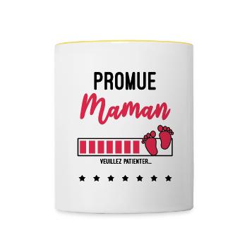 promue Maman cadeau naissance future maman - Mug contrasté - blanc/jaune - Devant