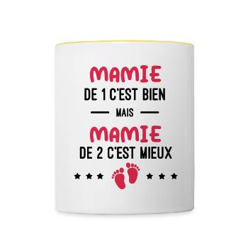 annonce grossesse jumeaux mamie - Mug contrasté - blanc/jaune - Devant