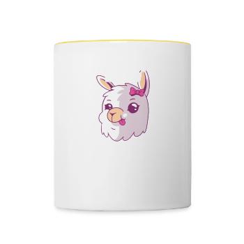 Alpaka Kuscheltier Mädchen Kinder - Tasse zweifarbig - Weiß/Gelb - Vorne