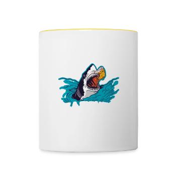 J’ai faim comme un requin fou - Mug contrasté - blanc/jaune - Devant