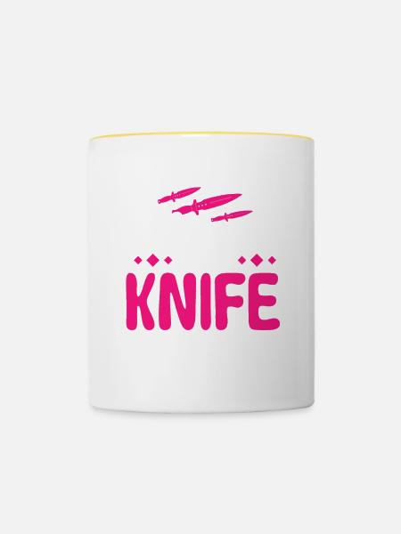 Messerwurfscheibe Geschenk Messerwerfer - Tasse zweifarbig - Weiß/Gelb