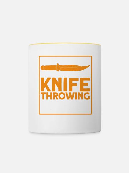 Messerwurfscheibe Geschenk Messerwerfer - Tasse zweifarbig - Weiß/Gelb