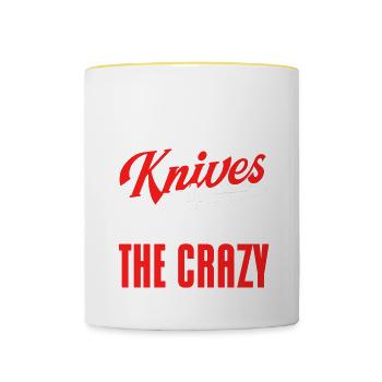 Messerwurfscheibe Geschenk Messerwerfer - Tasse zweifarbig - Weiß/Gelb - Vorne