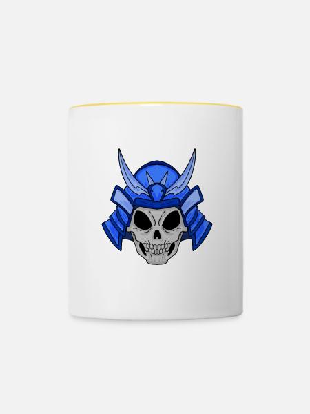 Samurai Schädel - Tasse zweifarbig - Weiß/Gelb