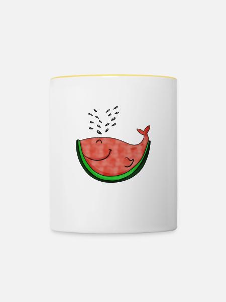 Wassermelone Wal Geschenk - Tasse zweifarbig - Weiß/Gelb