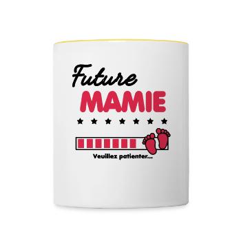 Future Mamie cadeau naissance future Mamie - Mug contrasté - blanc/jaune - Devant