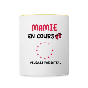 Annonce grossesse Mamie Mamie en cours - Mug contrasté - blanc/jaune - Devant
