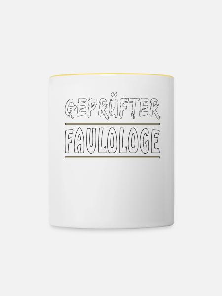GEPRÜFTER FAULOLOGE - Tasse zweifarbig - Weiß/Gelb