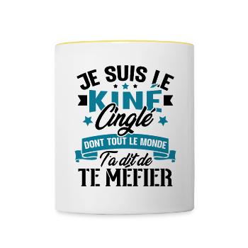 Je Suis Le Kiné Cinglé Humour Cadeau - Mug contrasté - blanc/jaune - Devant