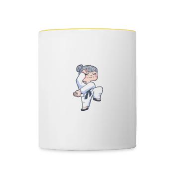 Ask Me About Karate - Tasse zweifarbig - Weiß/Gelb - Vorne
