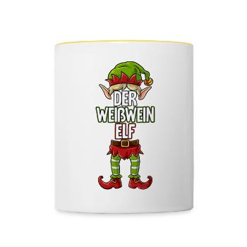 Weißwein Elf Partnerlook Weihnachten - Tasse zweifarbig - Weiß/Gelb - Vorne