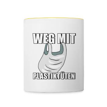 Weg mit Plastiktüten Umweltschutz Rettet die Meere - Tasse zweifarbig - Weiß/Gelb - Vorne