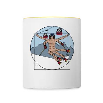 Alpin Wintersport Ski Berge Alpen Piste Skifahren - Tasse zweifarbig - Weiß/Gelb - Vorne