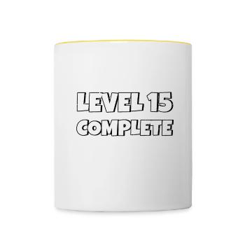 Level 15 Complete Geburtstagsgeschenk 15 Jahre - Tasse zweifarbig - Weiß/Gelb - Vorne