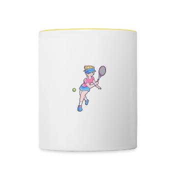 Ask Me About Tennis - Tasse zweifarbig - Weiß/Gelb - Vorne