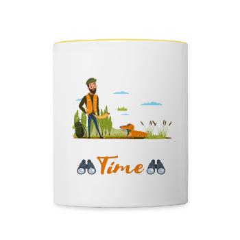 Temps de chasse amusant avec cor de chasse dans la nature - Mug contrasté - blanc/jaune - Devant