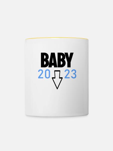 Schwangerschaft 2023 - Schwanger - Tasse zweifarbig - Weiß/Gelb
