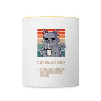 Meine 4 Stimmungen Kaffee Katzen - Tasse zweifarbig - Weiß/Gelb - Vorne