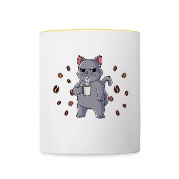 Einatmen Ausatmen Ignorieren Kaffee Katze - Tasse zweifarbig - Weiß/Gelb - Vorne