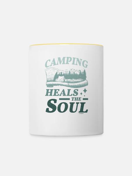 Camping heilt die Seele - Tasse zweifarbig - Weiß/Gelb