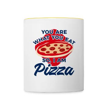 Tu es ce que tu manges donc je suis pizza - Mug contrasté - blanc/jaune - Devant