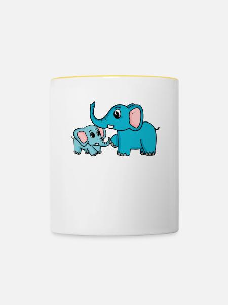 Elefant mit Baby Elefant - Tasse zweifarbig - Weiß/Gelb