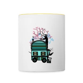 Bauwagen Naturfreund Freizeit Frühling Natur Alm - Tasse zweifarbig - Weiß/Gelb - Vorne