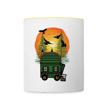 Bauwagen Naturfreund Freak Öko Haus Hütte wohnen - Mug contrasté - blanc/jaune - Devant
