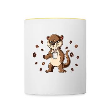 Einatmen Ausatmen Ignorieren Kaffee Otter - Tasse zweifarbig - Weiß/Gelb - Vorne