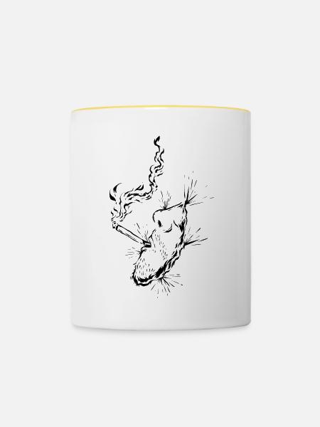 Zigarette Rauchen - Tasse zweifarbig - Weiß/Gelb